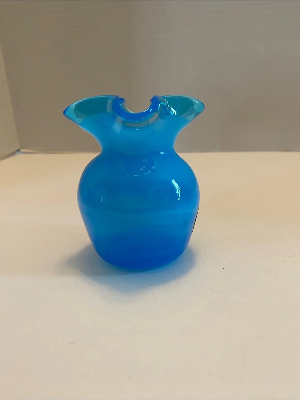 Hand Blown Art Glass Light Blue Pinched Vase 3.75